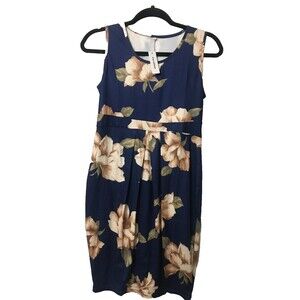 CareGabi Womens Floral Stretch Dress Navy Blue Size Medium Pullover Work Church3